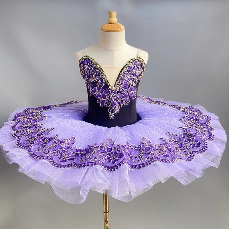 فستان باليه احترافي للفتيات، تنورة منتفخة، زي أداء الزهور، فستان جديد لأداء الرقص، تنورة توتو أرجوانية راقية