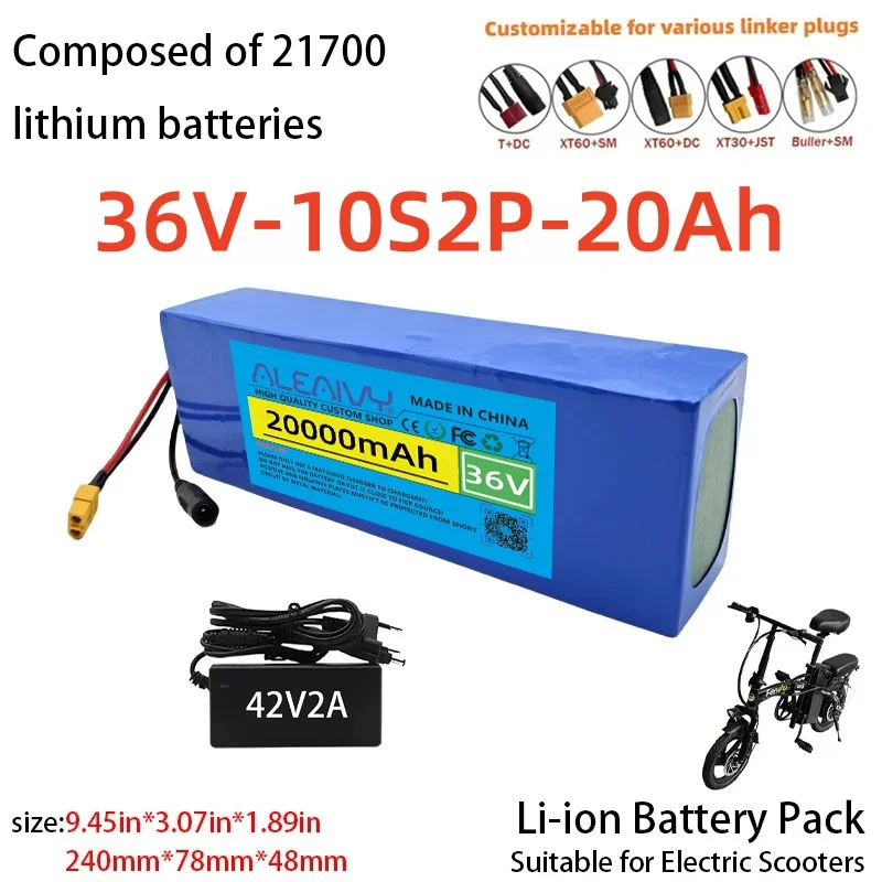 10S2P 36V 20Ah Compatible with Motorcycle Electric Bicycle 21700 5C Power Rechargeable Lithium Battery Pack for Scooters BMS