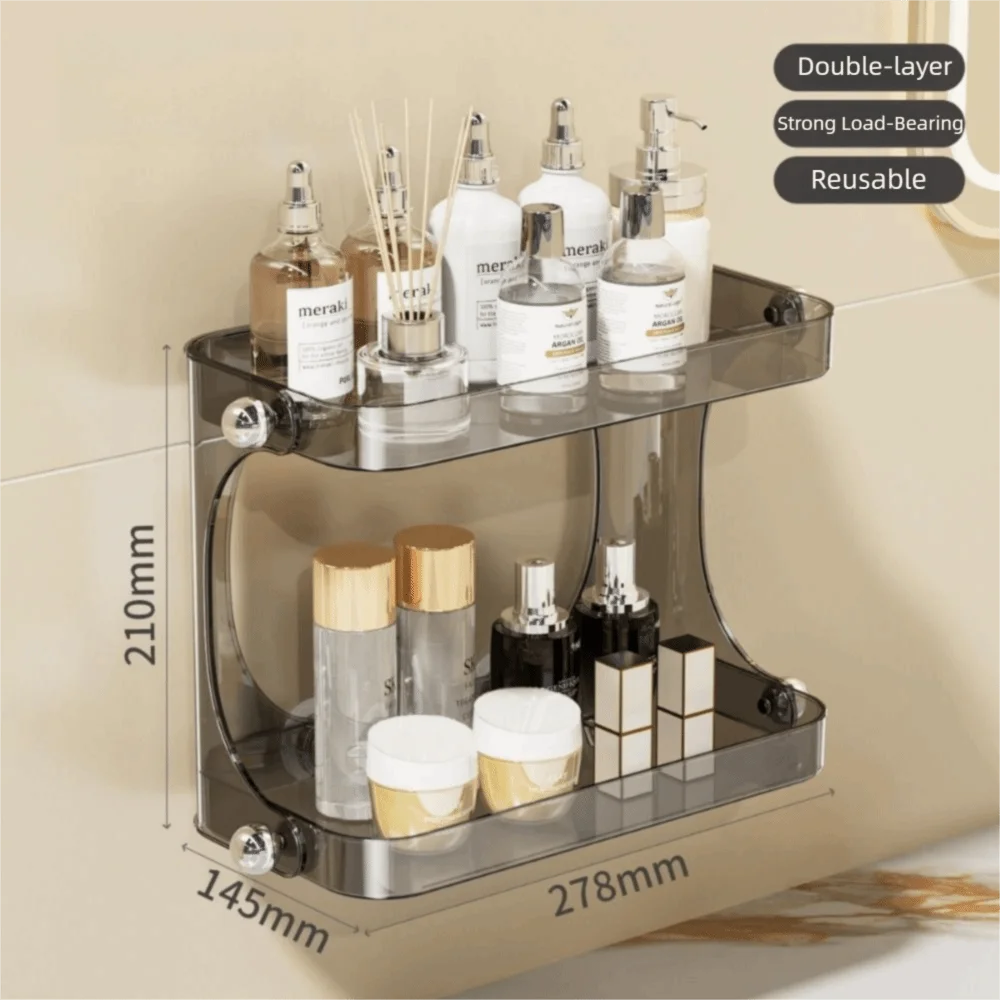 

Двухслойная полка для хранения в ванной комнате, боковые крючки, присоска, держатель для хранения душа, большая несущая нагрузка, подвесная/бесплатная стоячая