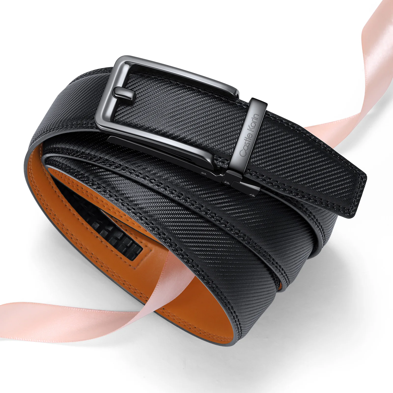 Men\'s leather ratchet automatic  belt luxury design fashionable denim casual formal leather belt men