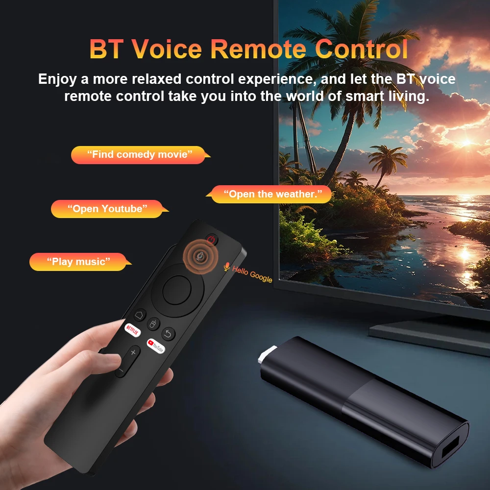 مشغل الوسائط المتدفقة Velec Android 12 Smart Stick 8K مع جهاز تحكم عن بعد صوتي يدعم Netflix YouTube Google Allwinner H616 للتلفزيون عالي الدقة