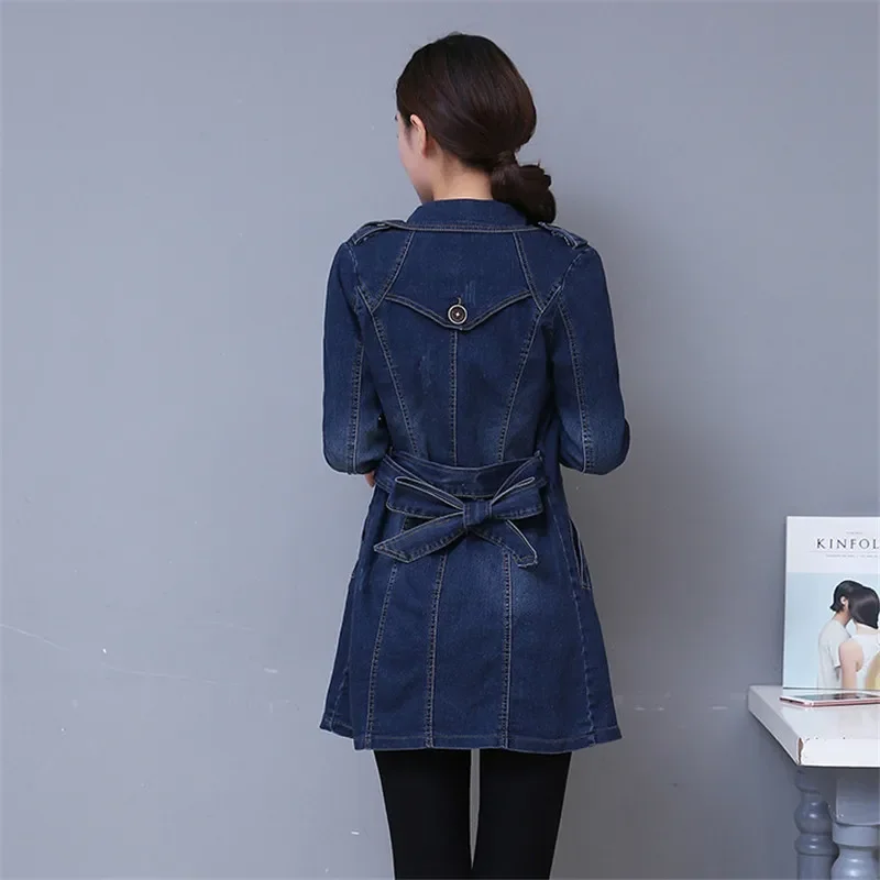 2024 herbst Denim Jacke Mantel Frauen Zweireiher Volle Ärmel Vintage Windjacke Weibliche Lange Jean Jacke Oberbekleidung Tops