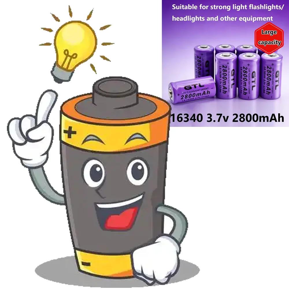 3.7V 2800mAh Li-ion 16340 Battery CR123 CR123A Rechargeable Batteries for Laser Pen LED Flashlight Camera