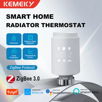 Tuya zigbee válvula termostática do radiador inteligente trv termostato controlador de temperatura programável funciona alexa ei google
