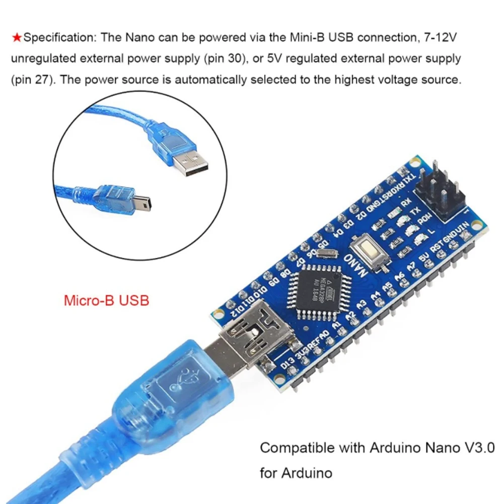 for Nano V3.0 ATmega328P 5V 16M Controller Board Module USB Cable, Suitable for ArduinoIDE