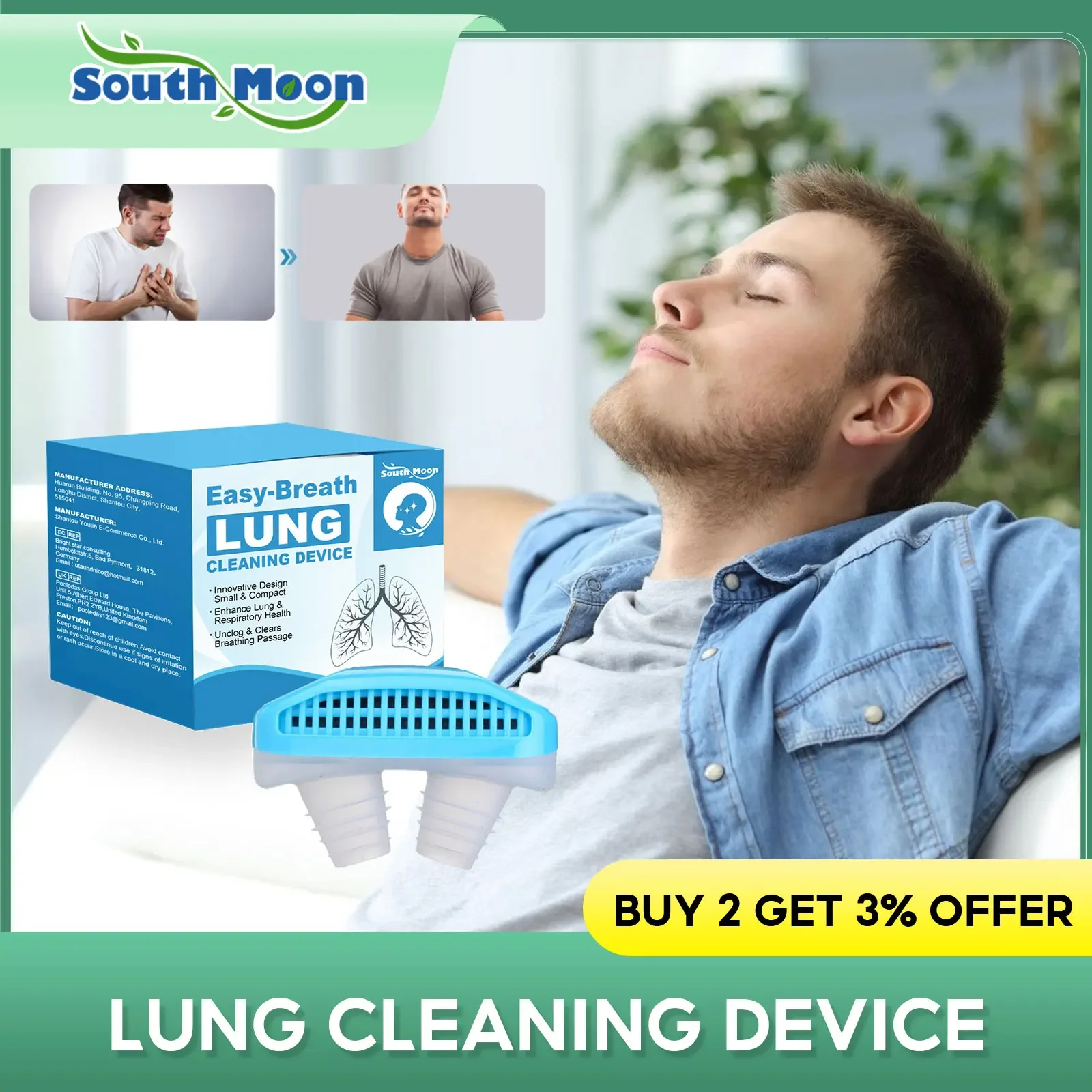 Lungs Cleaning Treatment Device Cough Asthma Relief Improve Nasal Congestion Smooth Breathing Relax Stress Detox Lungs Cleaner