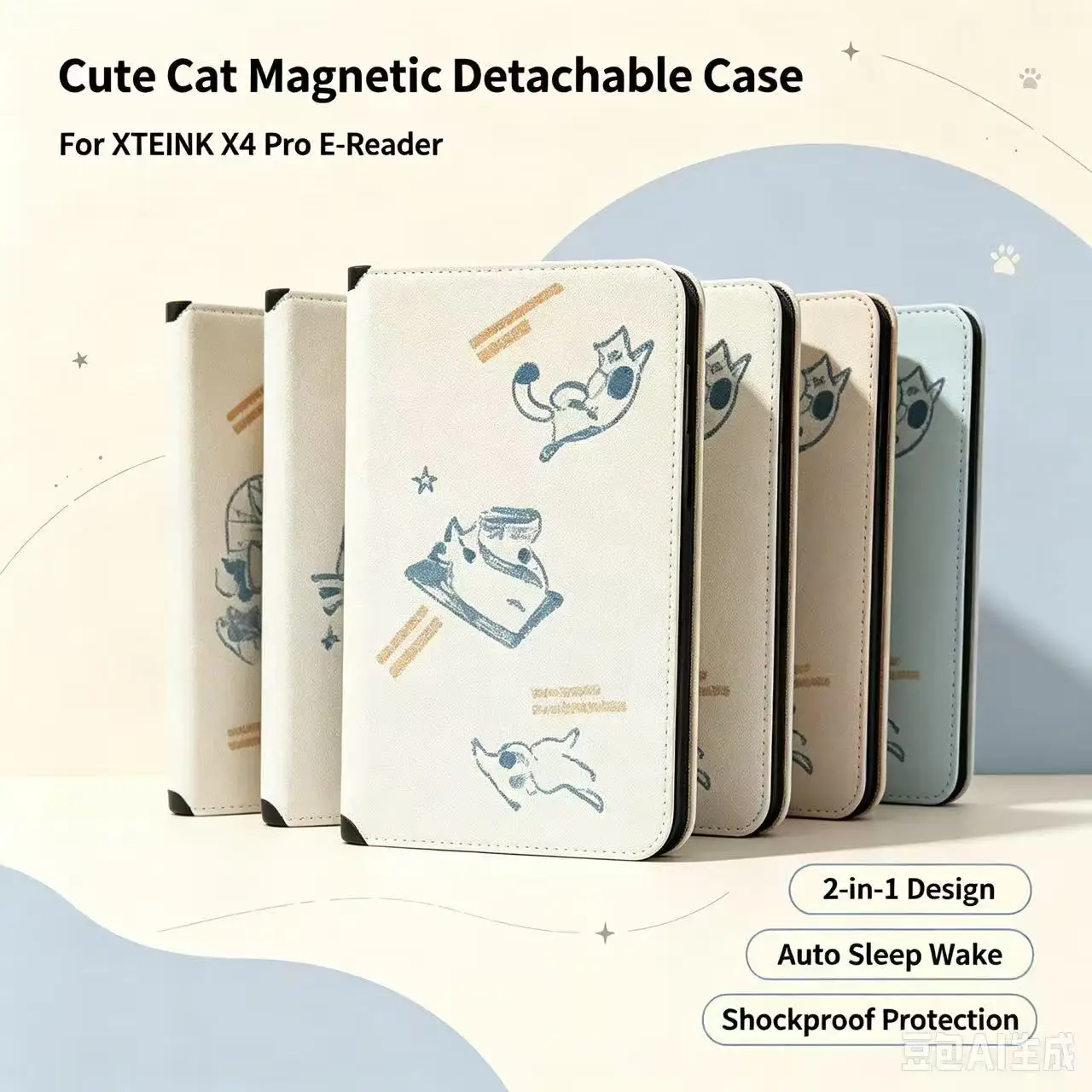 XTEINK X4Pro E‑Reader Cases Protective Folio Case Cover Cats Dogs Pattern Magnetic Case Auto Sleep Wake‑Up Precise Cutouts