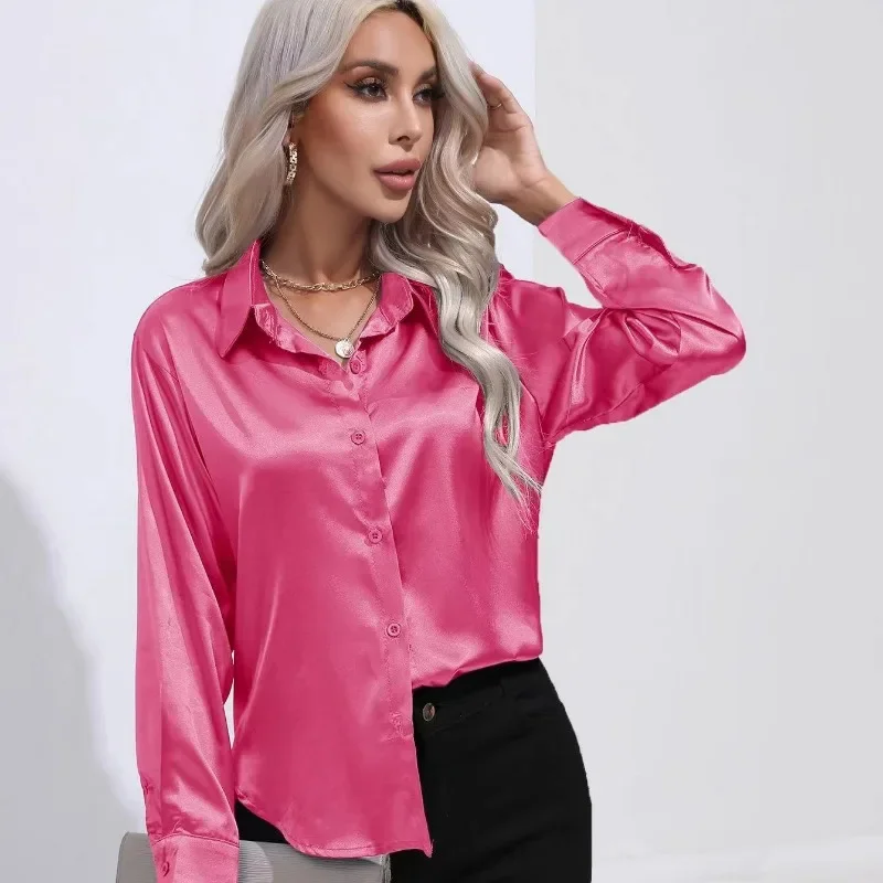 Celmia Women White Shirts Fashion Blouse Korean Reviews New 2024 Casual Loose Satin Imitation Silk Female Shirt Office Clothing