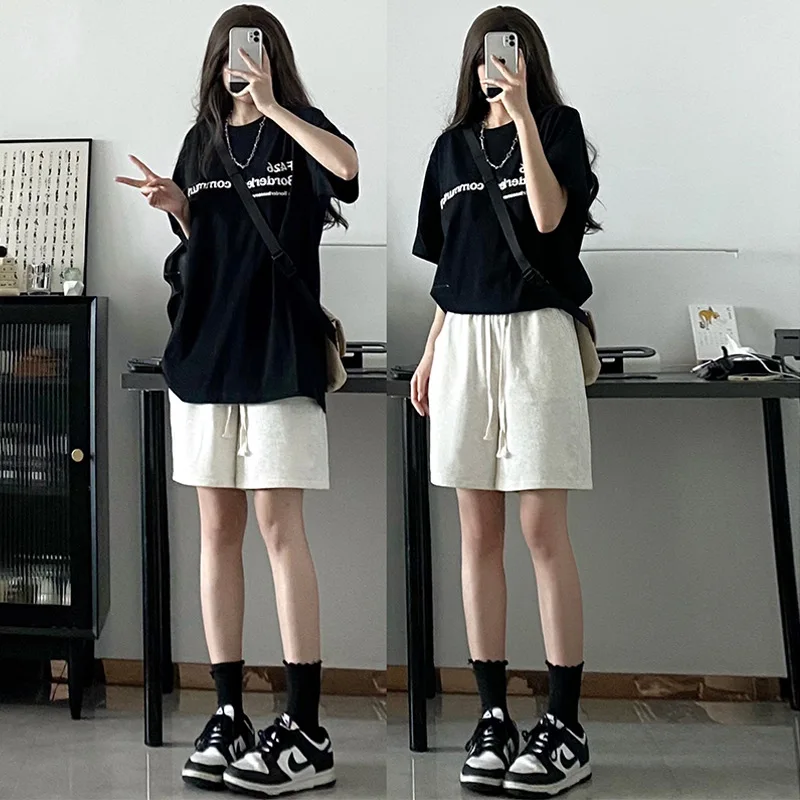 Summertime Foreign Gas Sports Women's Running Streetwear Joggers Korean Version Lax Appears Thin Wide Legs Cropped  Fitness Boom