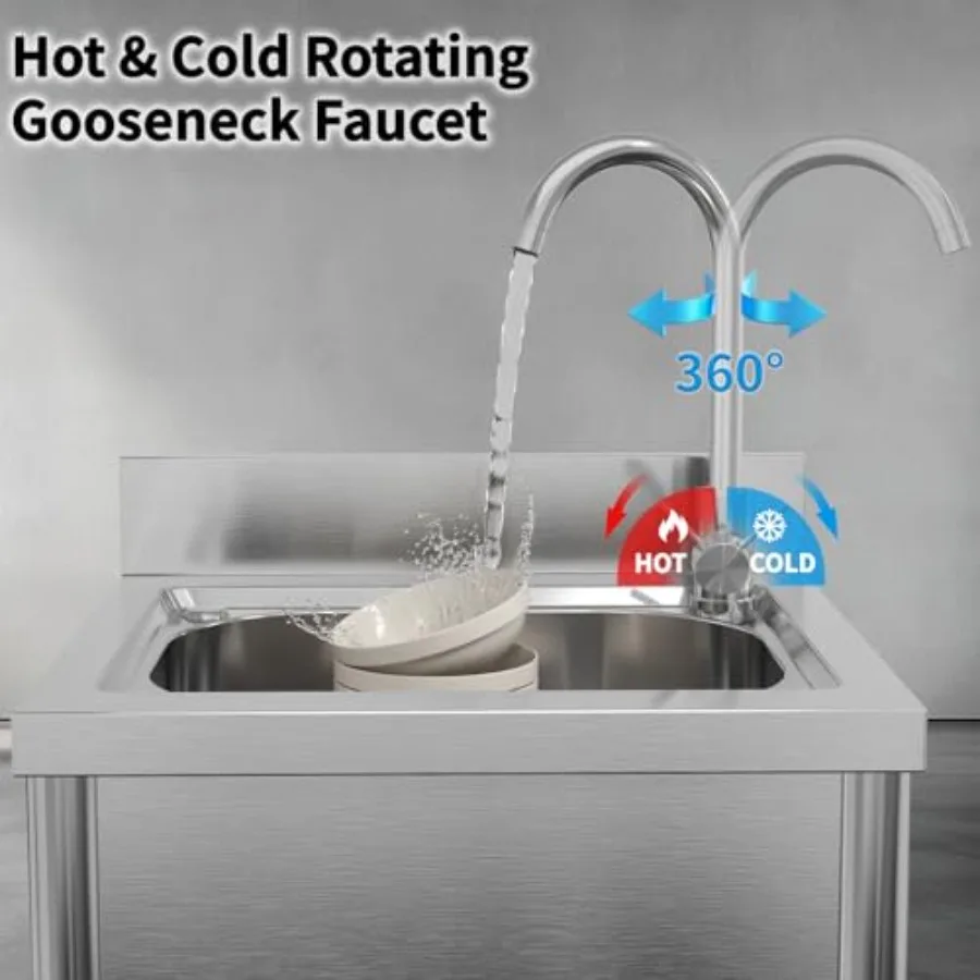 حوض أدوات من الفولاذ المقاوم للصدأ قائم بذاته مع وعاء واحد وصنبور للاستخدام الخارجي في المرآب والحديقة والمطبخ والمزرعة بورتا #4