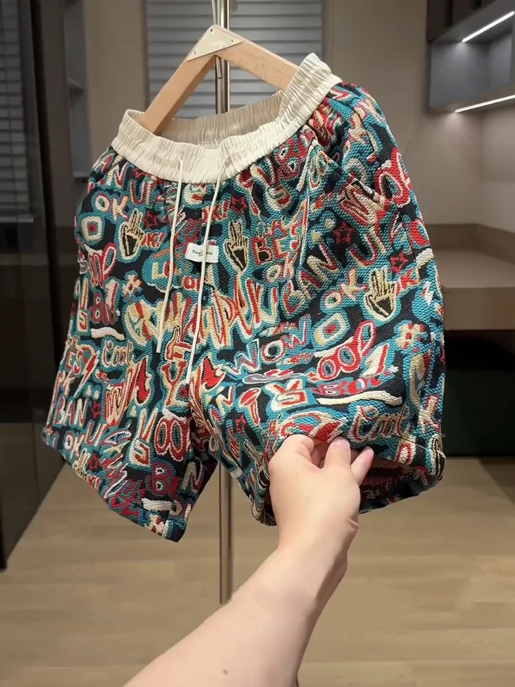 

Summer New Men's fiti Color Woven ort Pants Faionable Trendy Five-Point Beach Casual Pants Breathable Straight Leg Tr...