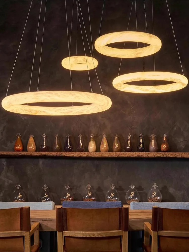 

2025 Trendy Natural Marble Ring Dimmable Led Ceiling Chandelier Lighting Lustre Suspension Luminaire Lampen For Living Room