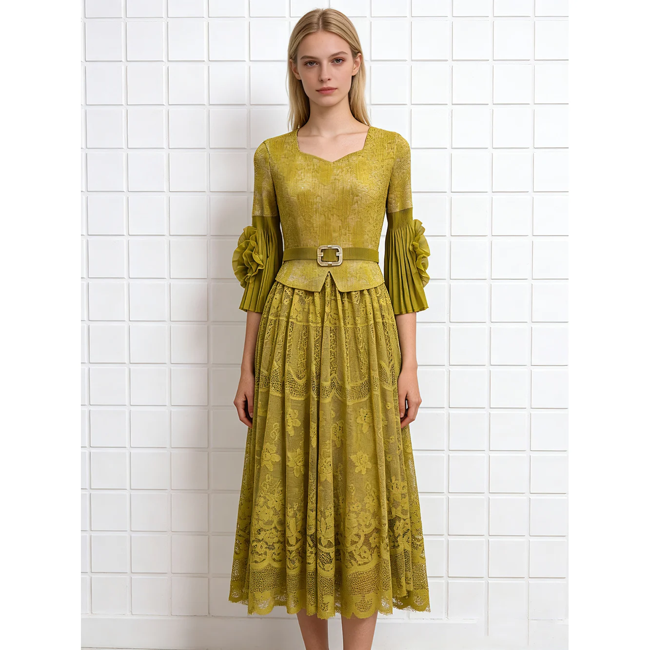 

Юбка макси с высокой талией, кружевными вставками, плиссировкой и цветочной вышивкой в стиле Матури, для трансграничной торговли в Юго-Восточной Азии