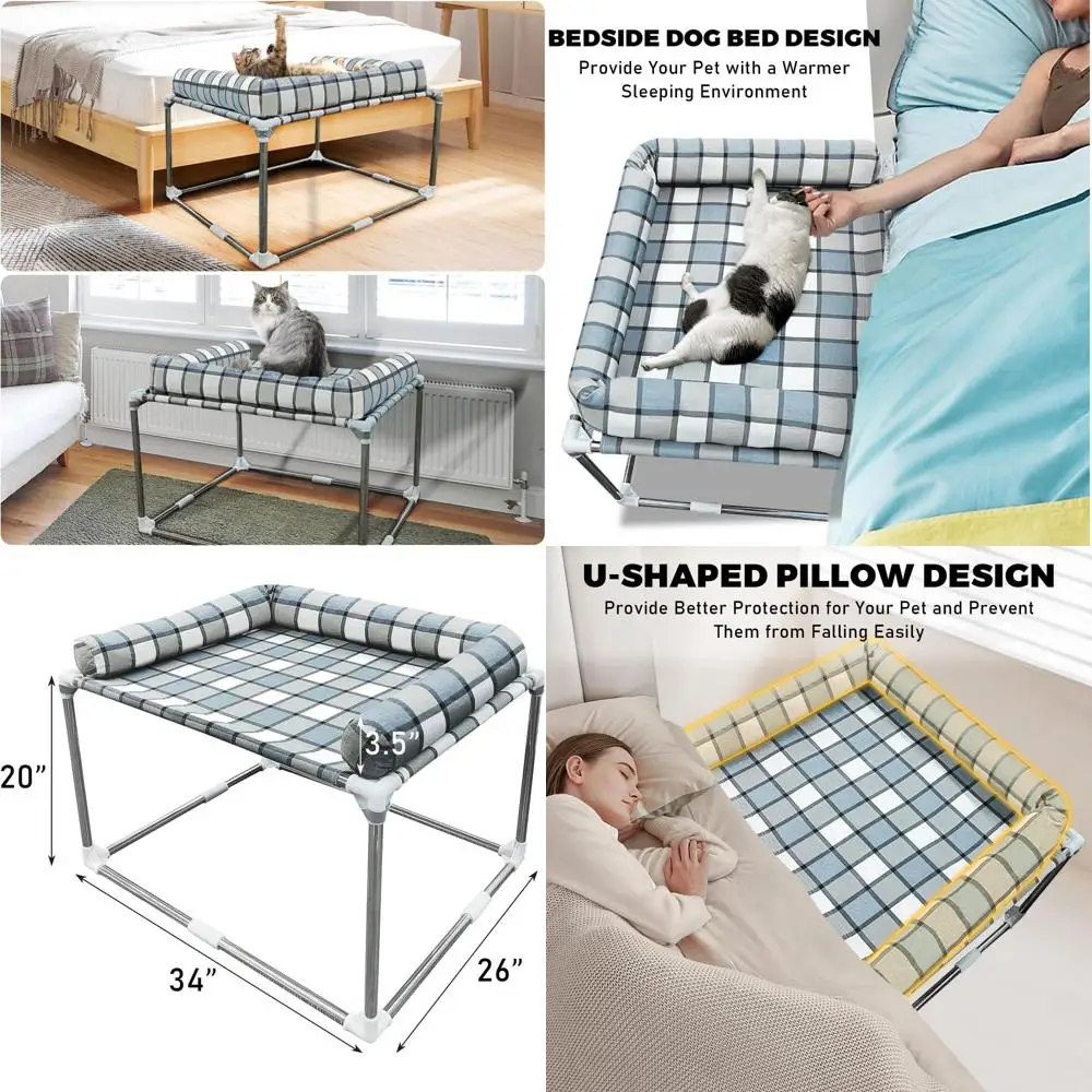 

Elevated Dog Bed with Pillow Extension for Cozy Bedtime Companionship (34 x 26 x 20)