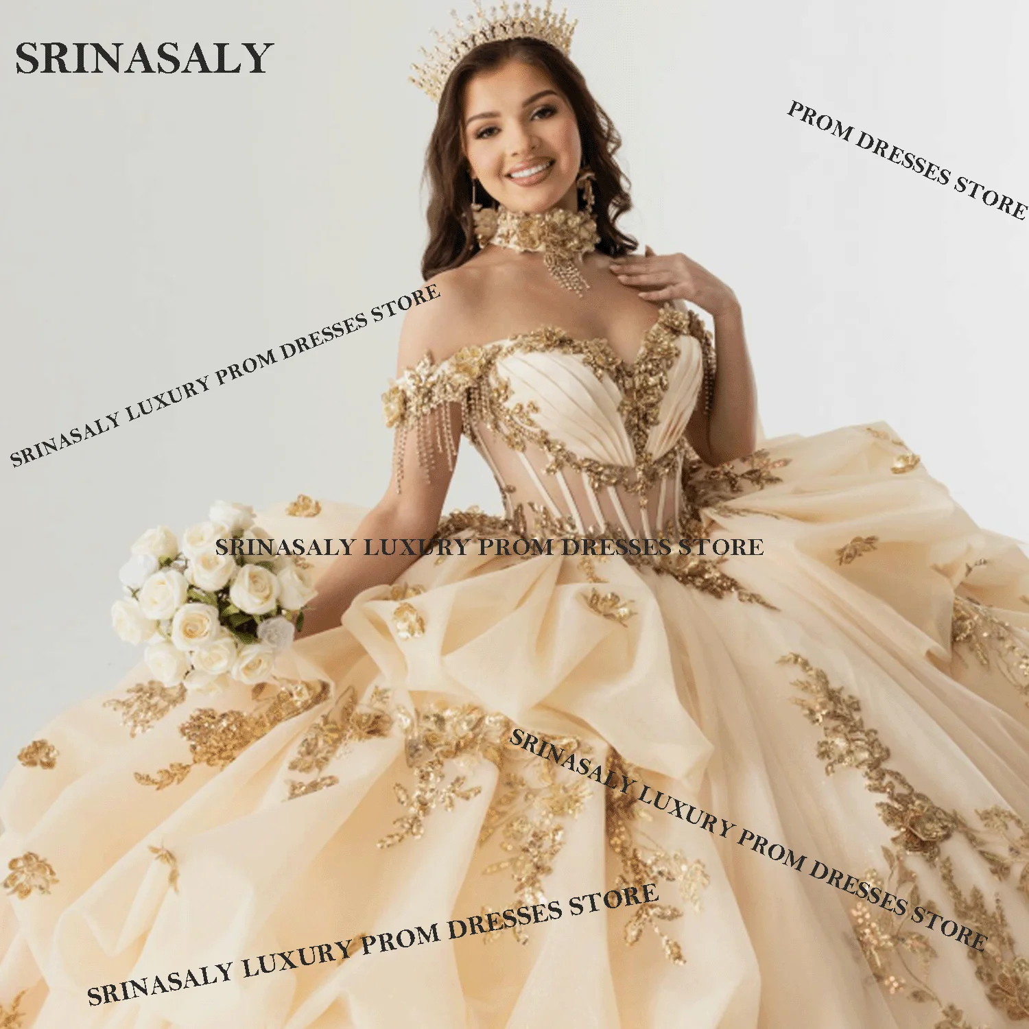 Customized Glitter Ball Gown Quinceanera Dresses Mexican Beading Print Sweet 16 Gowns Off Shoulder Birthday Vestido De 15 Aos