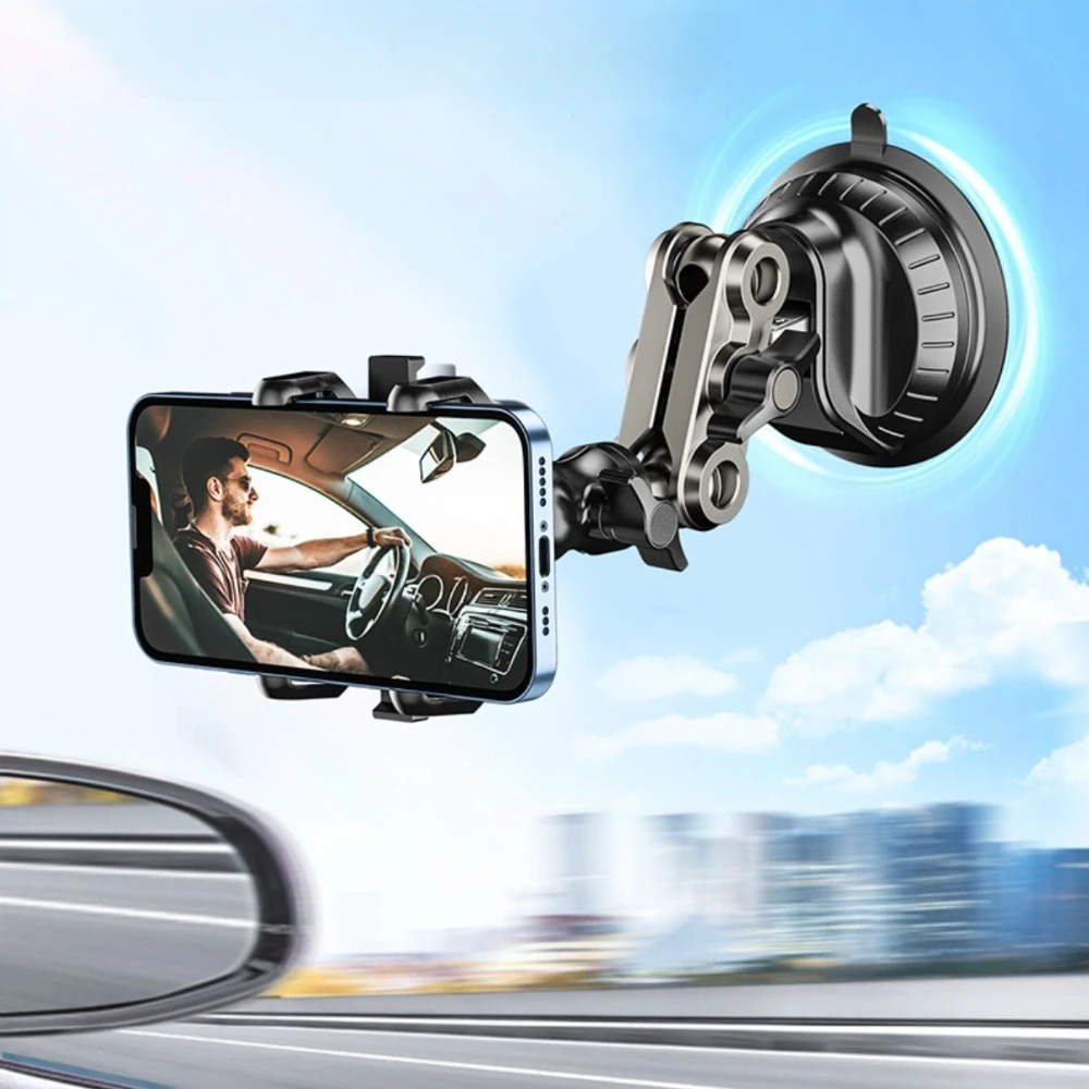 Car Phone Holder Video Recording Suction Cup Mount for 4-7” Smartphones Car Windshield Dashboard Dual 360° Rotatable