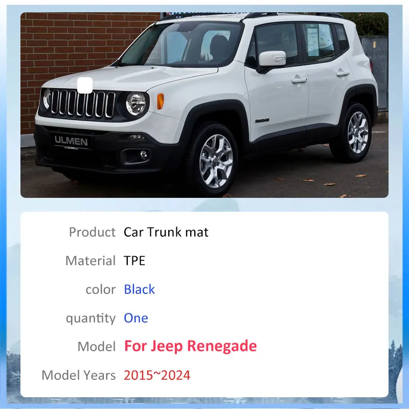 For Jeep Renegade 2015~2024 TPE Material Auto Trunk Mat Rear Cargo Liner Waterproof Protector Storage Pad Anti slip Accessories