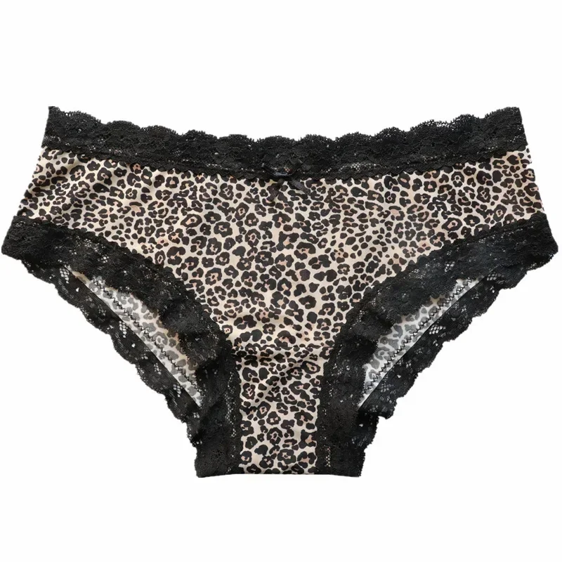 Bragas europeas y americanas sin costuras con estampado de seda para patinaje, bragas con estampado de leopardo de cintura baja, bragas de encaje para mujer