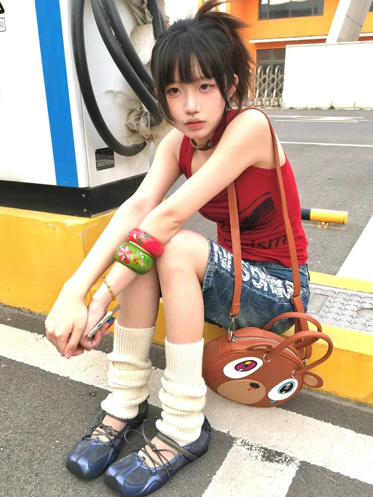 Genayooa Gothic Vintage Tank Tops Vrouwen Mouwloze Print Grafische Tops Streetwear Y2k Japanse Jaren 2000 Vest Grunge Tops E-meisjes