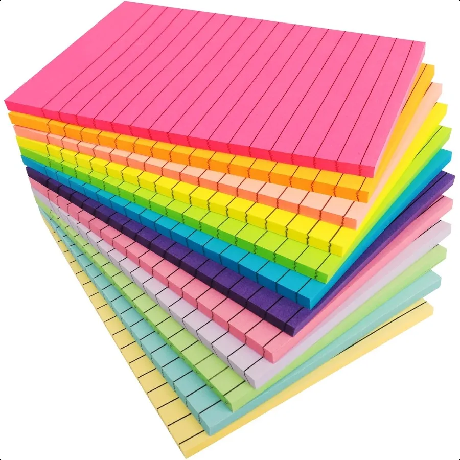 12 Pads Lined Sticky Notes 4x6 Sticky Notes with Lines SelfStick Note Pads 12 Bright Multi Colors Big Rectangular Sticky Note f