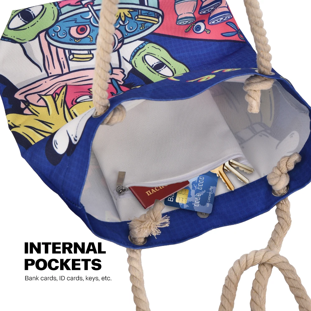 Creative cartoon illustration canvas bag, simple and fashionable, large capacity canvas shoulder bag, portable storage bag