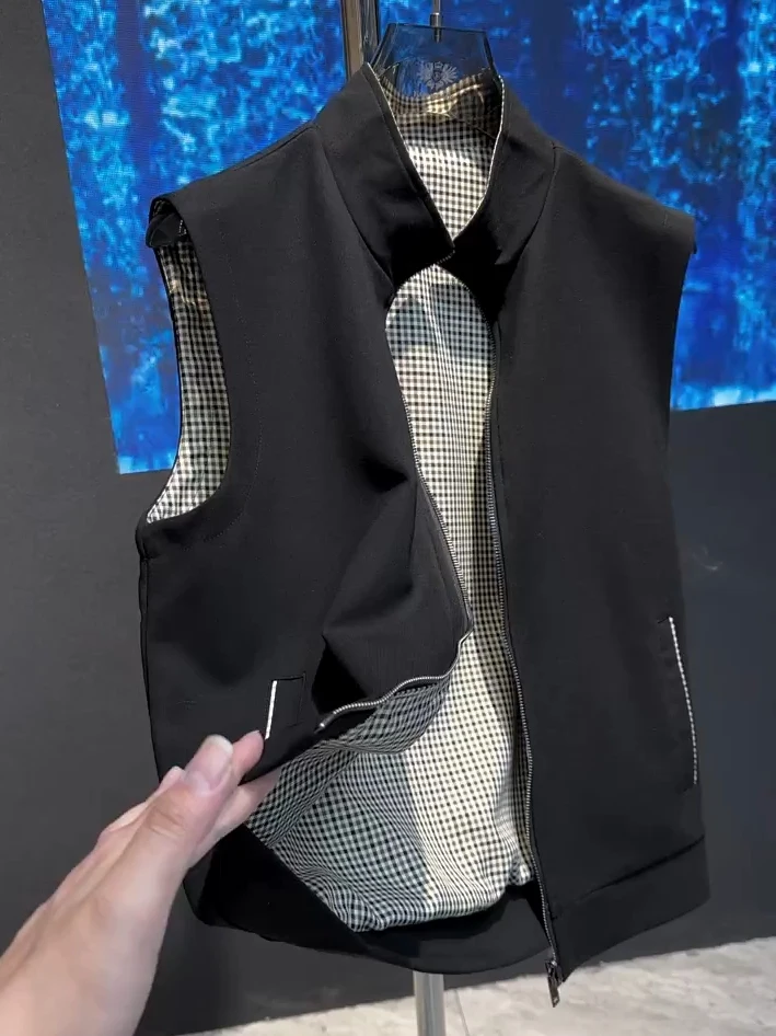 

Новая мужская двусторонняя жилетка с воротником-стойкой на молнии: модная, повседневная, универсальная, для делового стиля, приталенного кроя