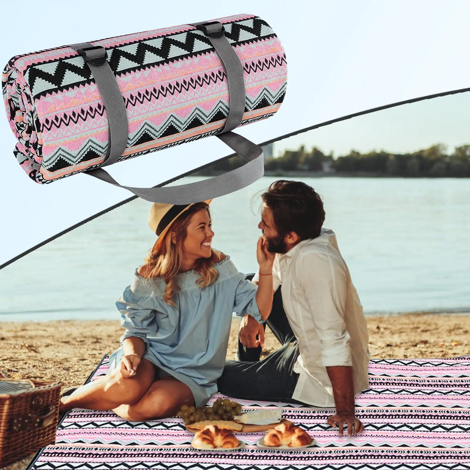 

Foldable Picnic Blanket 57.1x78.7 Inch Waterproof Foldable Pad Extra Large Portable Camping & Beach Mat With Carry Strap For