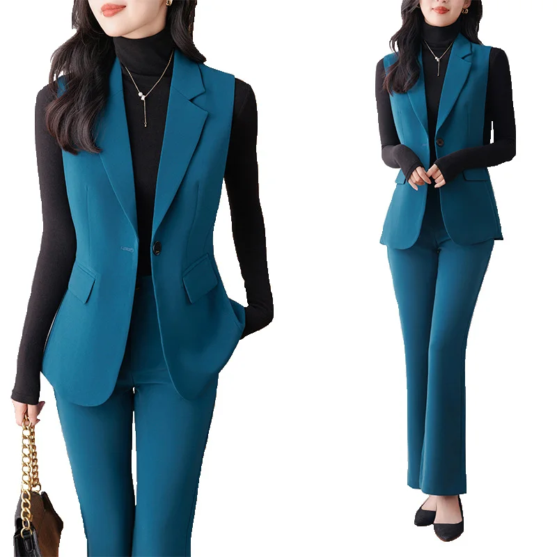 

Formal Business Suits Blazers Femininos for Women OL Styles Professional Pantsuits with Pants and Vest & Waistcoat Outfits Set