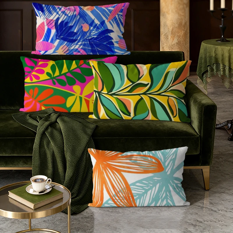 Tropische botanische Lendenkissenbezüge, geeignet für Sofa, Schlafzimmer, Auto, Kissenbezug, rechteckiges Rückenkissen