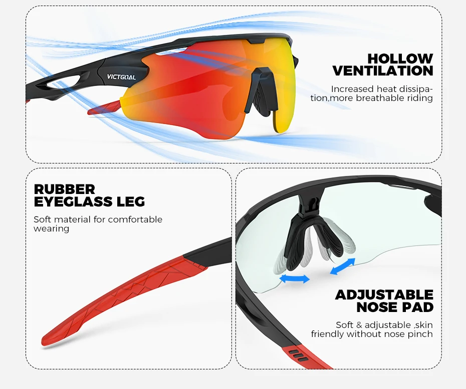 VICTGOAL Photochrome Fahrrad Sonnenbrille für Männer Frauen Sportbrille UV400 Schutz Fahrrad Brille MTB Rennrad Brille – Detail 9