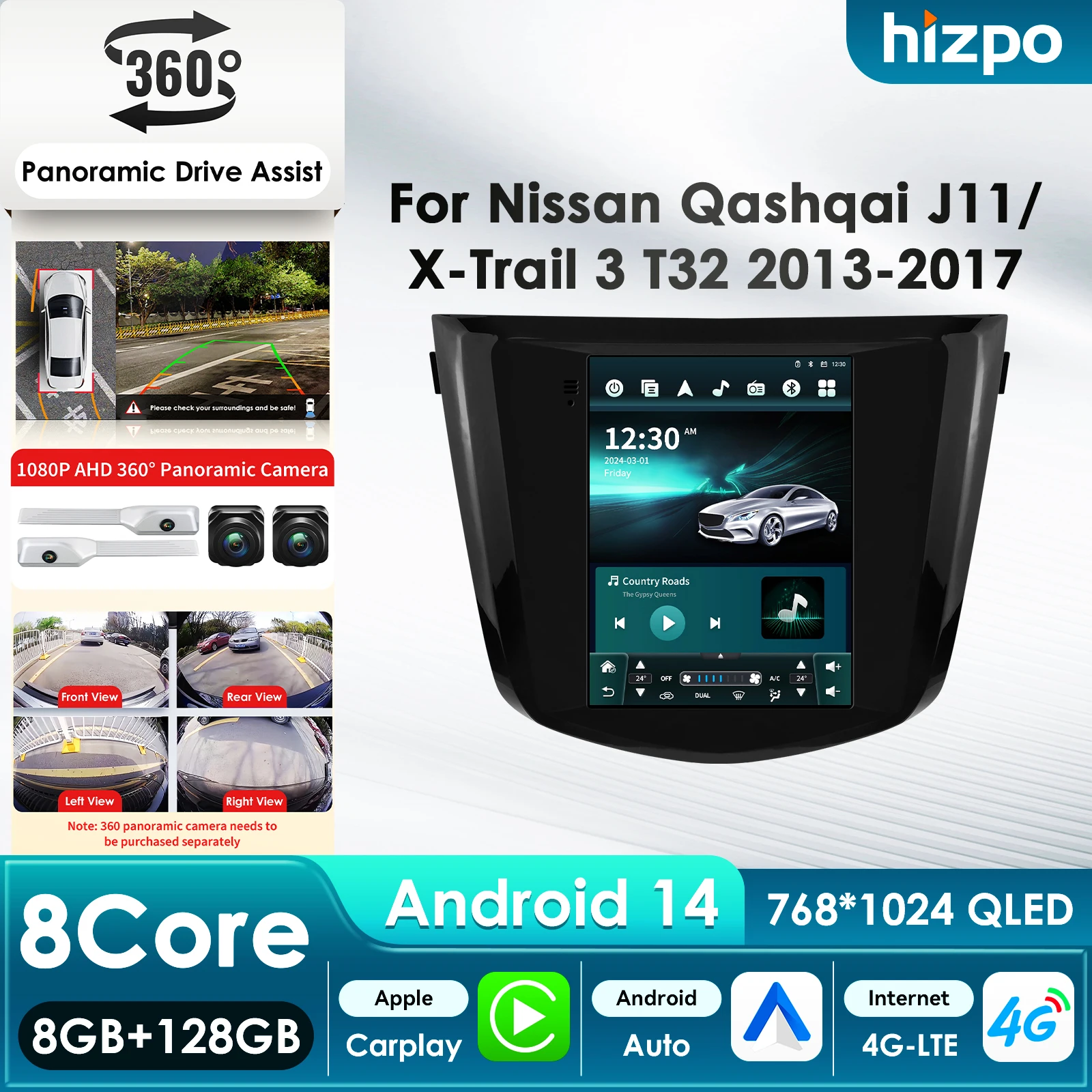

9.7'' 7862 AI Systems 8Core 360 ° Автомагнитола с CarPlay и Android Auto для Nissan Qashqai J11 X-Trail 3 T32, GPS-мультимедиа стереосистема