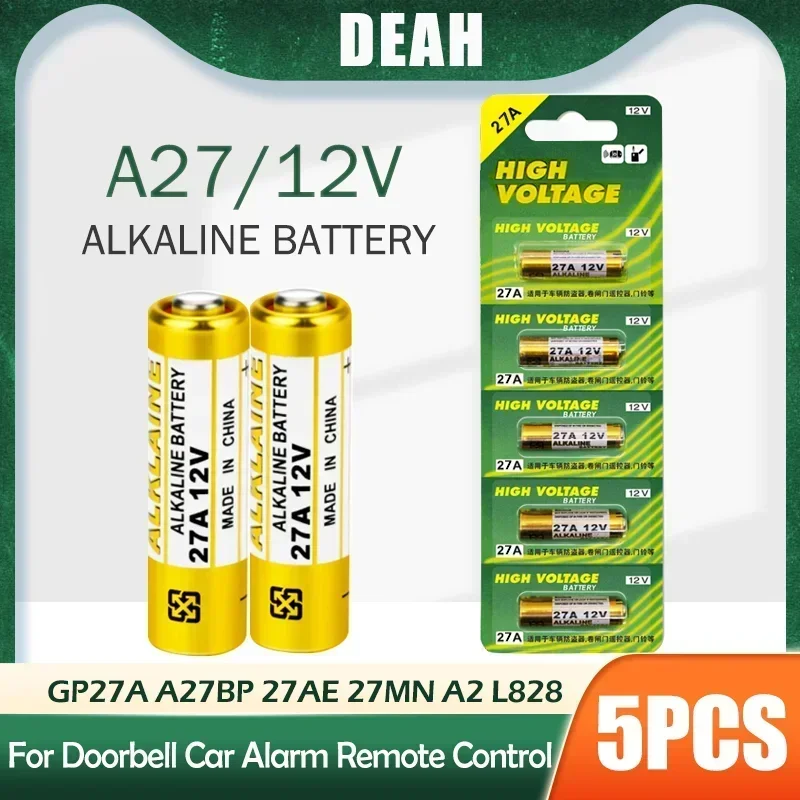 5PCS Alkaline Battery 12V A27 27A G27A MN27 MS27 GP27A L828 V27GA ALK27A A27BP K27A VR27 R27A For Alarm Remote Control Dry Cell