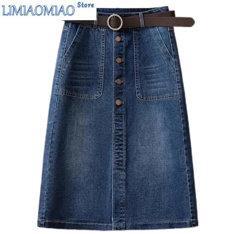 

High Waist Denim Skirt Women Spring Summer New Vintage One breasted Split Wrap Hip A-line Slim Skirt Casual Female Clothin