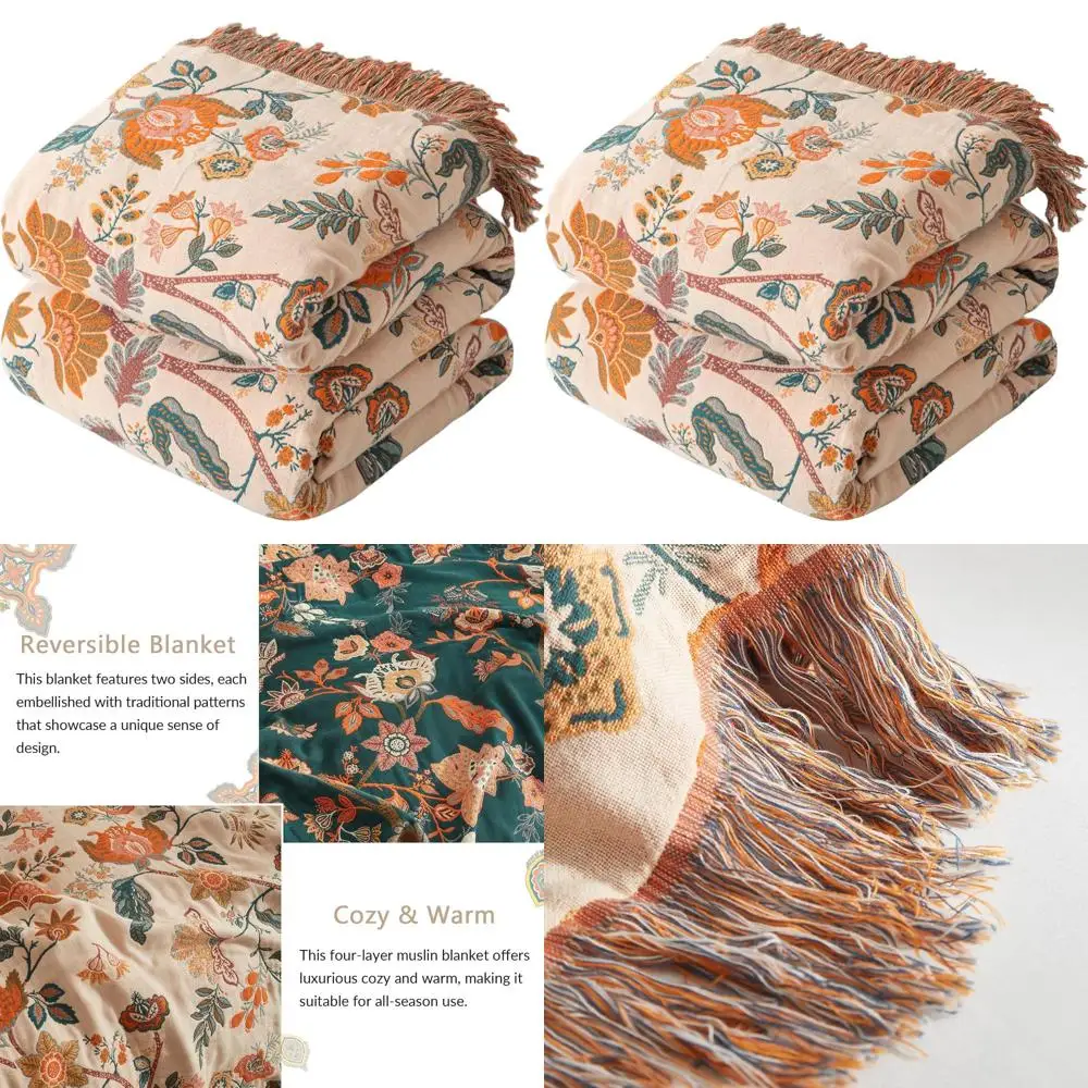 

Хлопковое муслиновое одеяло с цветочным принтом, супермягкое двустороннее одеяло 80x90 для дивана, кровати, все сезоны