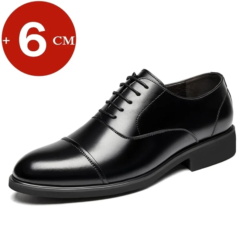 

New Men 37-46 Men's Flat / 6CM Heightening Elevator Shoes Business Formal Leather Shoes Man British Casual Wedding Suit Shoes