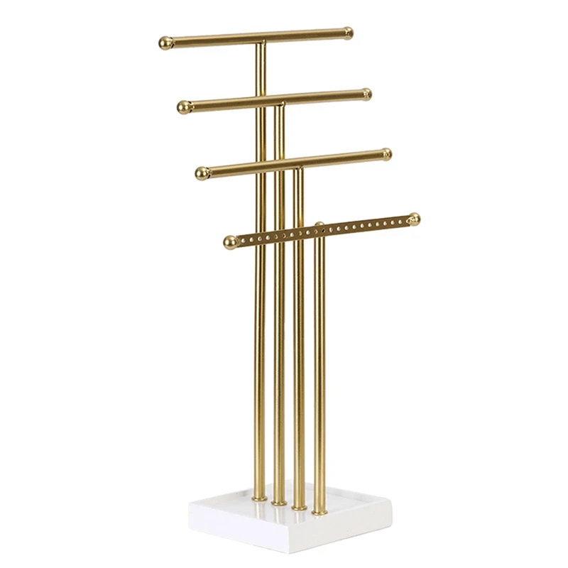 Gold 4 Tiers T-Shaped Jewelry Rack Earring Storage Rack Jewelry Display Rack For Girls To Organize