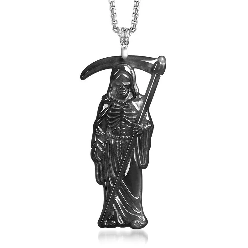 Myanmar Jadeite Grim Reaper Pendant Necklace Accessories 925 Silver Real Jade Talismans Amulet Fashion Gifts for Women