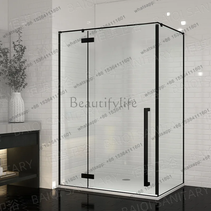 Modern simple square shower room black very narrow frame glass partition dry and wet separation