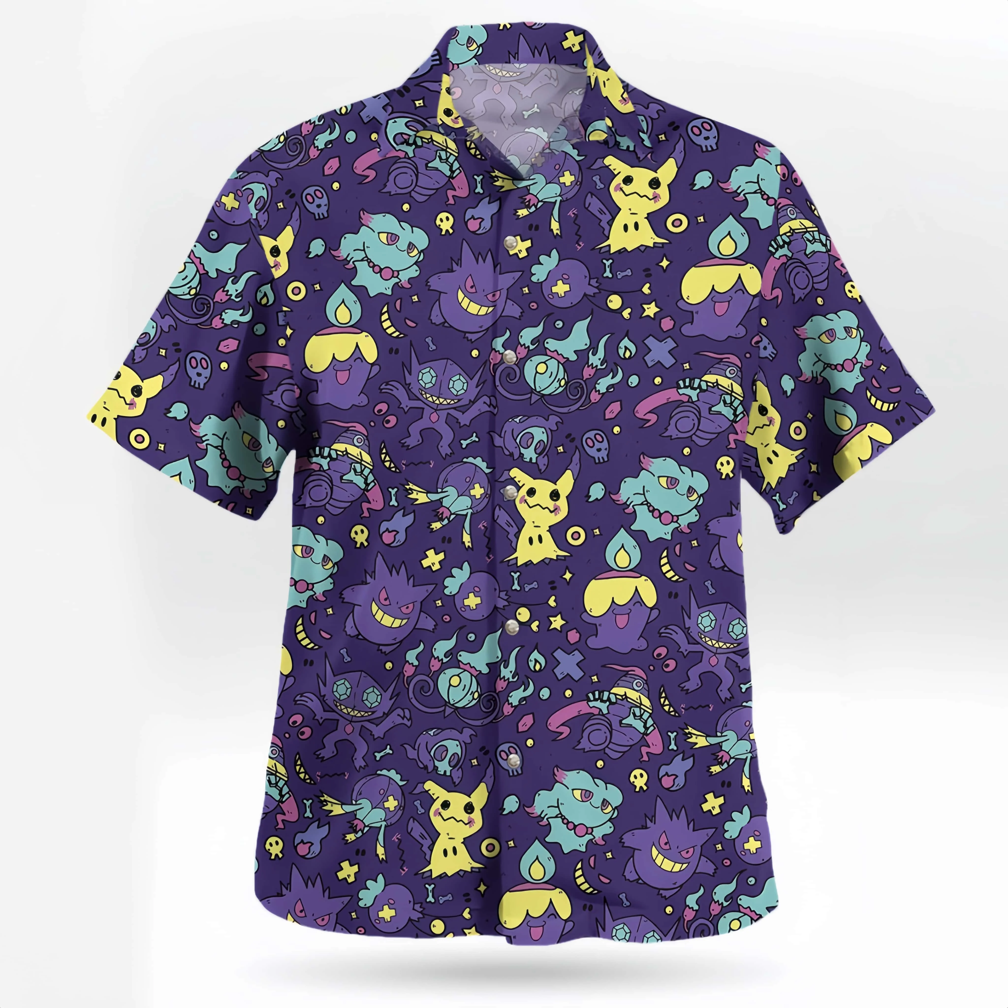 Summer 2026 New Pok É Mon Button Up Hawaiian Men's and Women's Casual Quick Drying Beach T-shirt Short Sleeved Shirt Kids