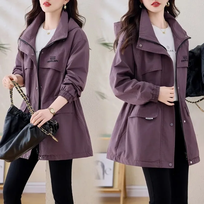 

Новинка 2026, весенне-осенний плащ, женский модный корейский модный свободный средней длины, женская свободная ветровка с капюшоном, женская верхняя одежда