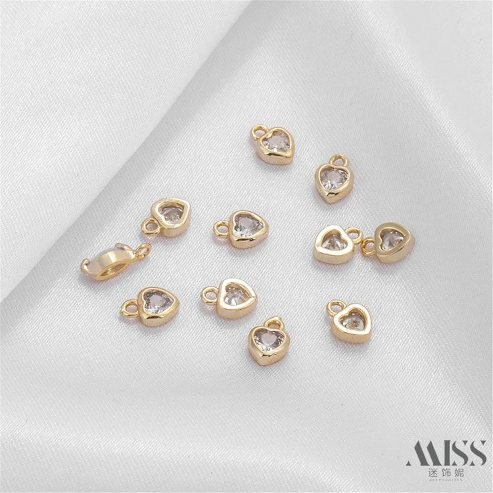 Liontin Rantai Emas 14K Berhiaskan Zirkon Berkilau Bentuk Hati, Aksesoris DIY, Liontin Rantai Buatan Tangan, Bahan Perhiasan Rantai Dekoratif