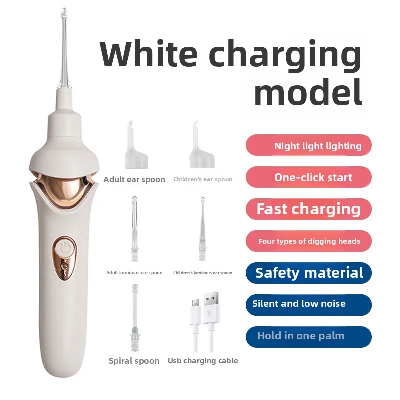 Alat Pembersih Telinga Spiral Pemetik Telinga Alat Penghisap Telinga Bercahaya Penghilang Kotoran Telinga Vakum Elektrik untuk Anak-anak Dewasa