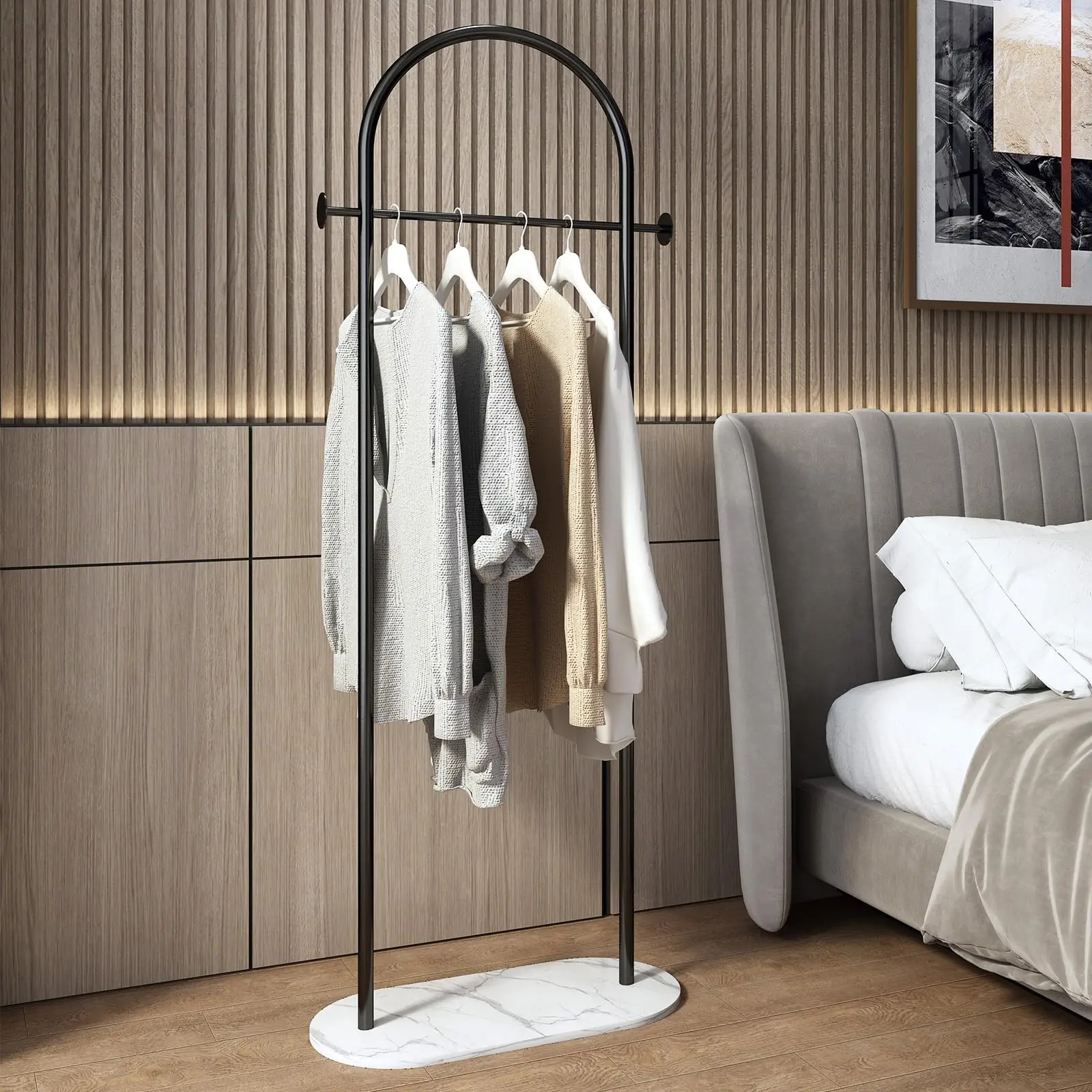 Bogenförmiger Kleiderständer, Moderner Schwarzer Bogen-Kleiderständer für Kleine Räume, Robuster Metall-Kleiderständer, Kleiderständer zum Aufhängen von Kleidung im Schlafzimmer, Schrank,