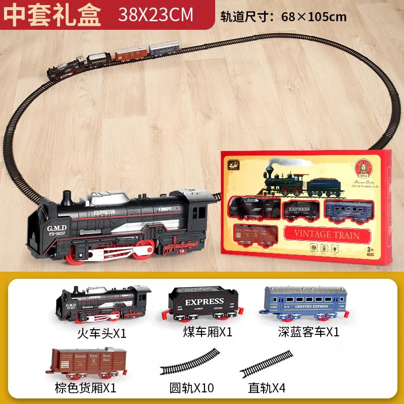 Electric Christmas Train Toy Set para crianças, carro Railway Tracks, motor de locomotiva a vapor, modelo Diecast, jogo educativo, brinquedos do menino