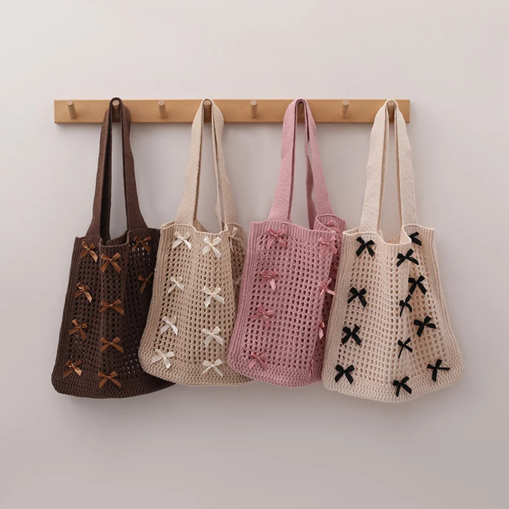 1PC Knitting Bow Bag Knitting Bag Large Capacity Tote Bag Hundred Shoulder Bag