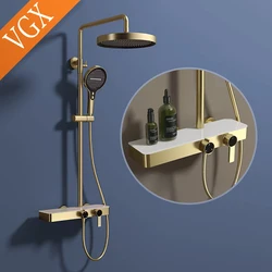 VGX Gold Shower System Set Bathroom Shower Faucet Set 3-way Rainfall Shower Set Shower Mixer Crane with Hand Shower Set Grey