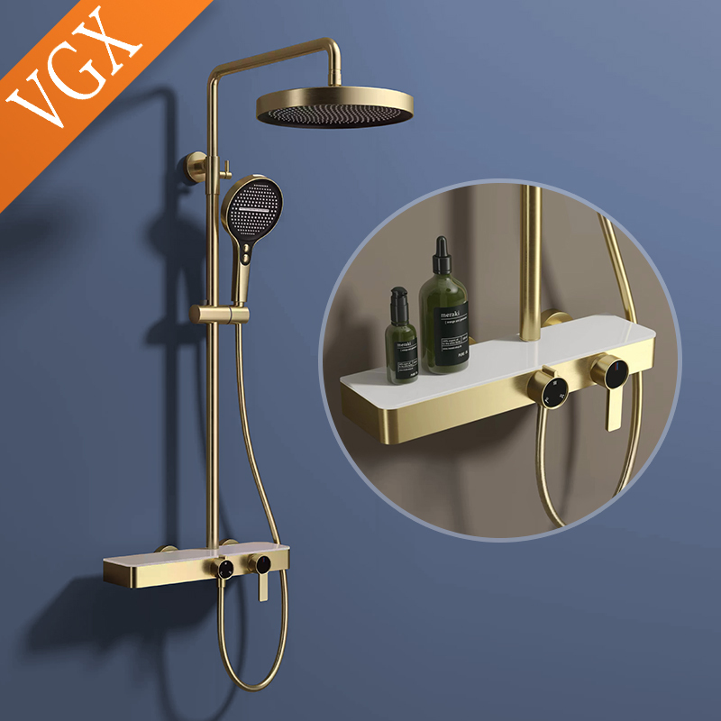  VGX Gold Shower System Set Bathroom Shower Faucet Set 3-way Rainfall Shower Set Shower Mixer Crane with Hand Shower Set Grey 