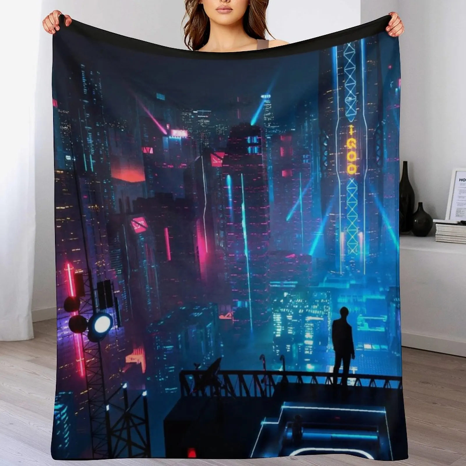 

Anime Cyberpunk City Throw Blanket Flannel Polar heavy to sleep Luxury Brand Blankets
