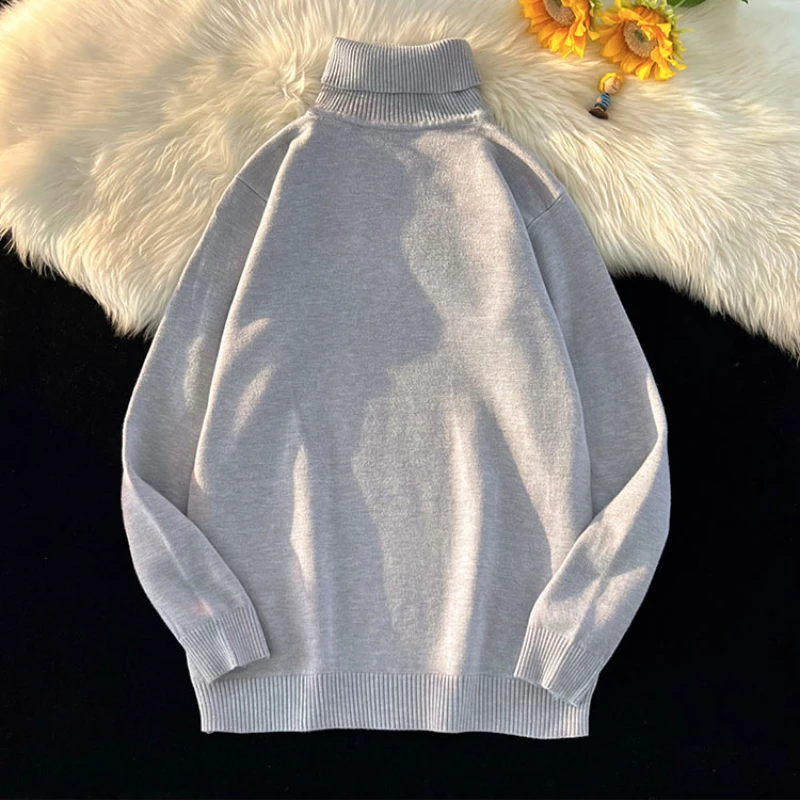 الياقة المدورة سترة الرجال شتاء جديد وصول موضة فضفاضة عادية الطلاب الصلبة الأساسية الحياكة الدافئة بسيطة الترفيه الذكور Chandails