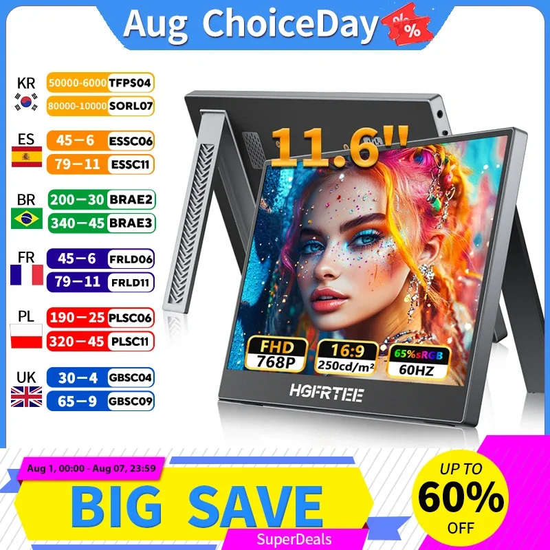 Portable Monitor 11.6inch HGFRTEE - Laptop External Screen Display with Stand And USB-C Connection for Multi-Tasking And Gaming